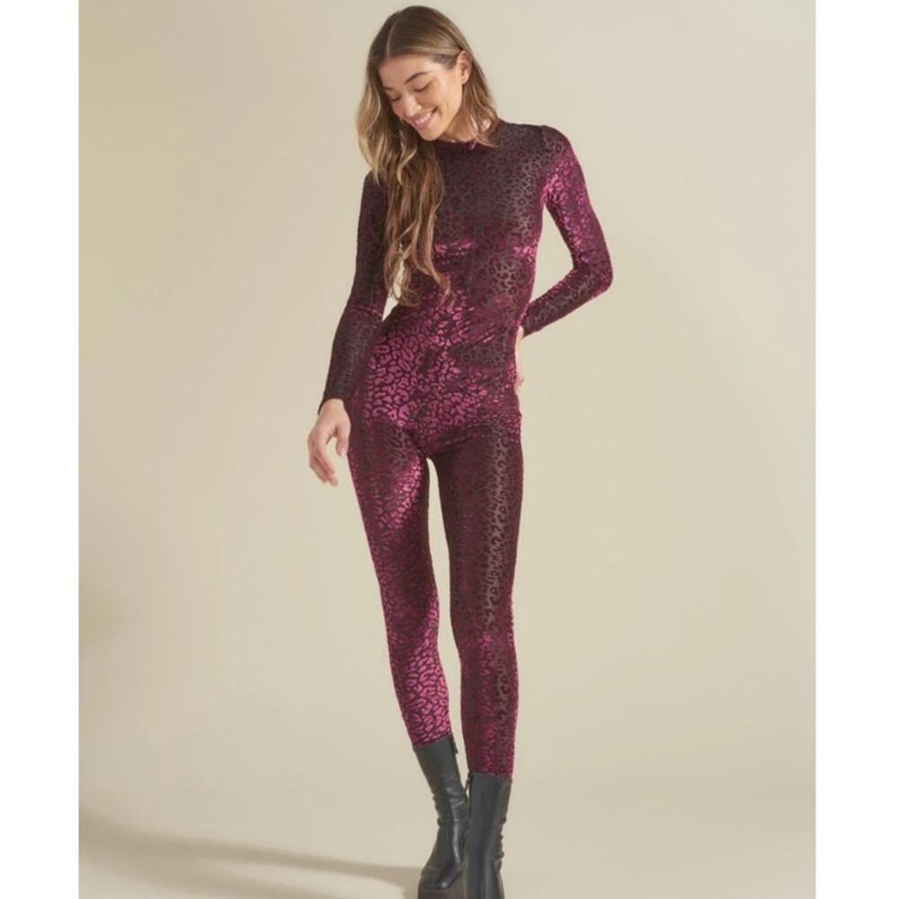 SpiritHoods Ruby Leopard Red Full Bodysuit Velvet Burnout Sheer Rave Festival